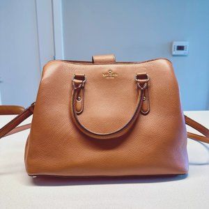 Kate Spade Medium Brown Leather Satchel with Crossbody Strap; Magnetic Closure